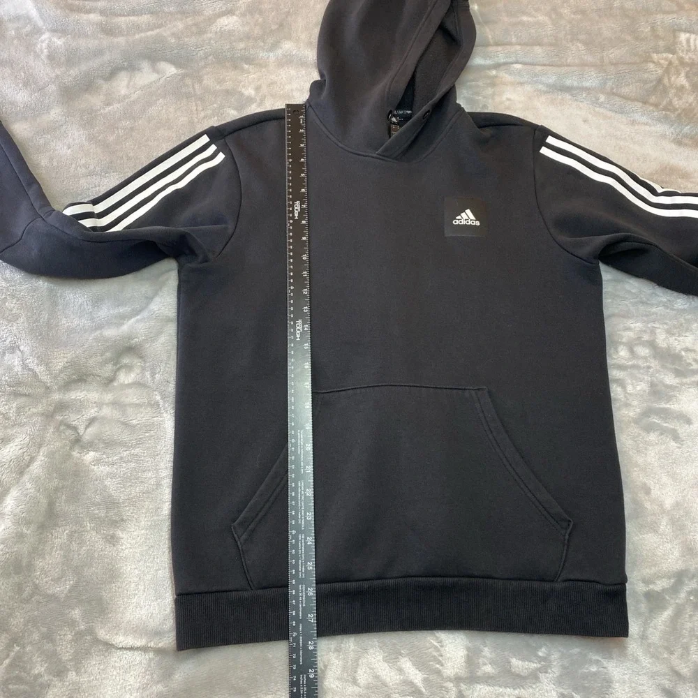Adidas‎ Hoodie Mens Medium Black 3-Stripes Fleece Pullover Sporty Athletic